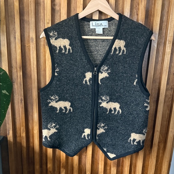 Vintage Lisa International 100% Boiled Wool Zip Front Sweater Vest. L - Picture 2 of 8